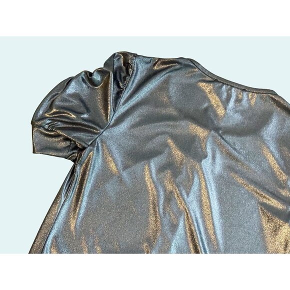 Vintage JOSEPH RIBKOFF Metallic Silver Puff Sleeve 90s 00s Y2K Top Shirt Size Sm - Picture 7 of 8